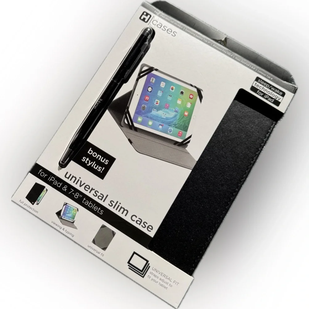 Universal Slim iPad Case 7–8” - Stand Cover + Bonus Stylus